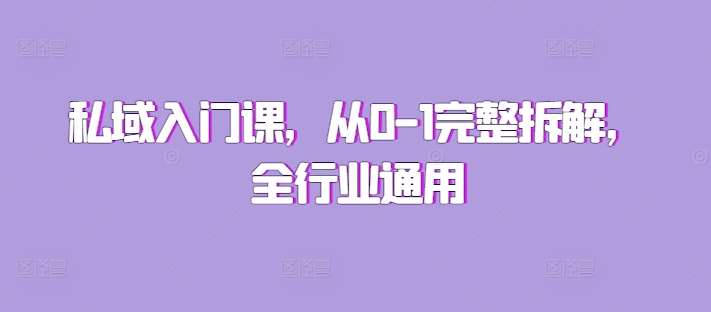 私域入门课，从0-1完整拆解，全行业通用-三石淘金网