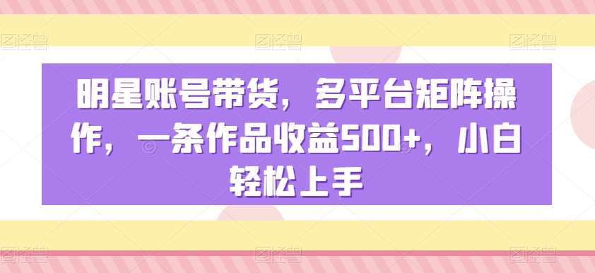 明星账号带货，多平台矩阵操作，一条作品收益500+，小白轻松上手【揭秘】-三石资源库