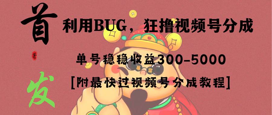 （8549期）全网独家首发，视频号BUG，超短期项目，单号每日净收益300-5000！-三石资源库