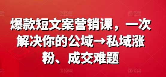 爆款短文案营销课，一次解决你的公域→私域涨粉、成交难题-三石资源库