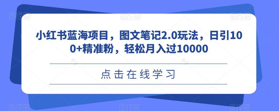 小红书蓝海项目，图文笔记2.0玩法，日引100+精准粉，轻松月入过10000【揭秘】-三石淘金网