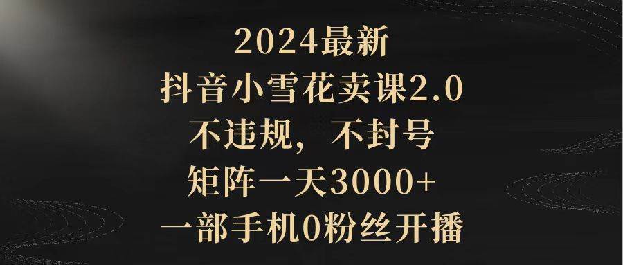 （9639期）2024最新抖音小雪花卖课2.0 不违规 不封号 矩阵一天3000+一部手机0粉丝开播-三石资源库