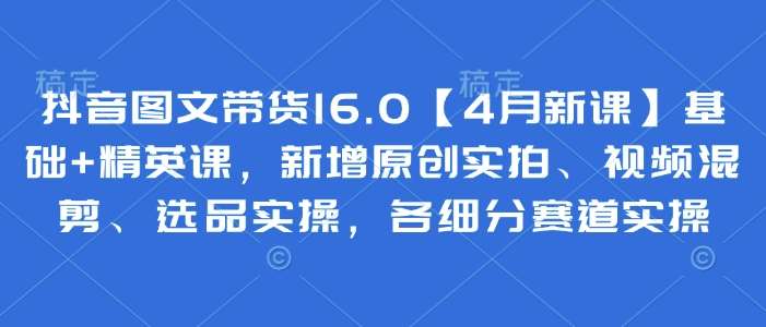 抖音图文带货16.0【4月新课】基础+精英课，新增原创实拍、视频混剪、选品实操，各细分赛道实操-三石资源库