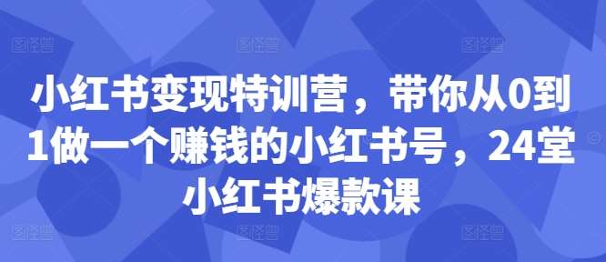 小红书变现特训营，带你从0到1做一个赚钱的小红书号，24堂小红书爆款课-三石资源库