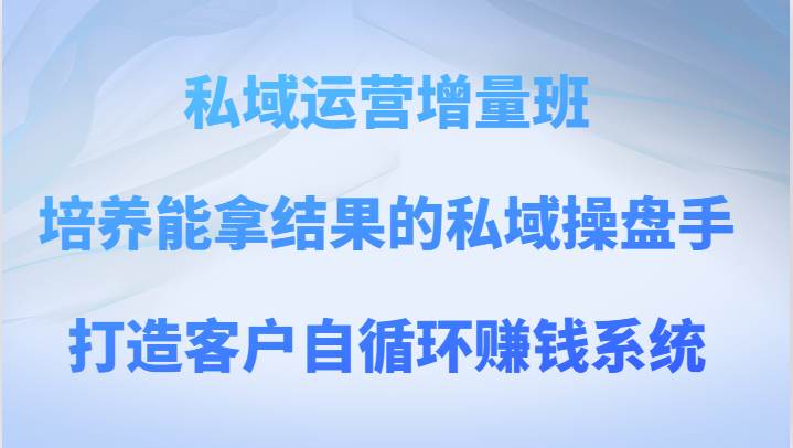 私域运营增量班 培养能拿结果的私域操盘手，打造客户自循环赚钱系统-三石淘金网