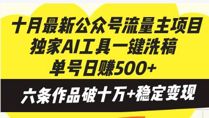 （13156期）十月最新公众号流量主项目，独家AI工具一键洗稿单号日赚500+，六条作品…-三石资源库