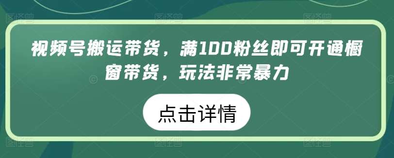 视频号搬运带货，满100粉丝即可开通橱窗带货，玩法非常暴力【揭秘】-三石资源库