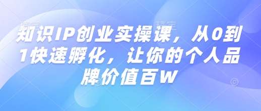 知识IP创业实操课，从0到1快速孵化，让你的个人品牌价值百W-三石资源库