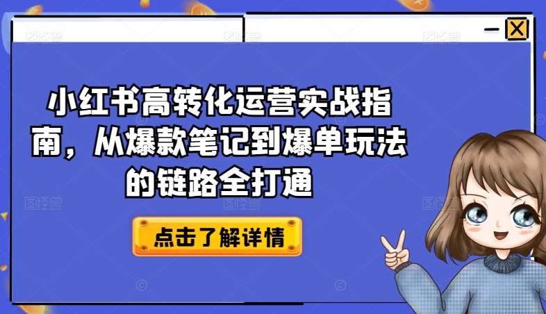 小红书高转化运营实战指南，从爆款笔记到爆单玩法的链路全打通-三石资源库