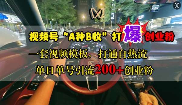视频号“A种B收”打爆创业粉，一套视频模板打通自热流，单日单号引流200+创业粉-三石淘金网