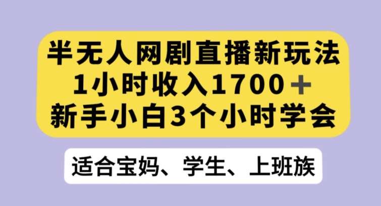 半无人网剧直播新玩法，1小时收入1700+，新手小白3小时学会【揭秘】-三石资源库
