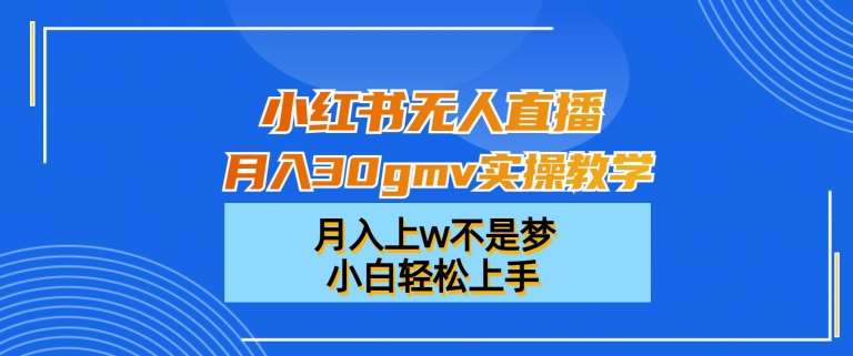 小红书无人直播月入30gmv实操教学，月入上w不是梦，小白轻松上手【揭秘】-三石资源库