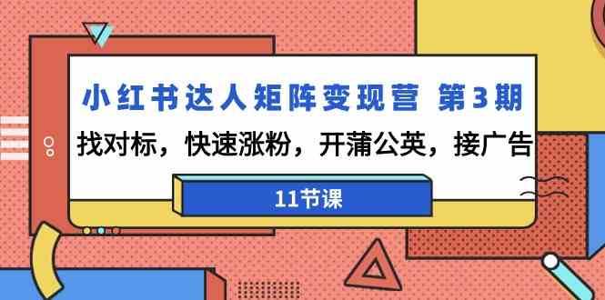 小红书达人矩阵变现营第3期，找对标，快速涨粉，开蒲公英，接广告（11节课）-三石淘金网