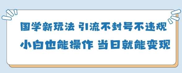 国学新玩法，引流不封号不违规小白也能操作，当日就能变现-三石资源库
