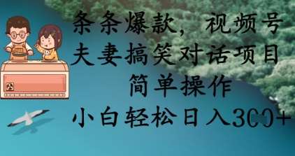 条条爆款，视频号夫妻搞笑对话项目，简单操作，小白轻松日入3张+-三石资源库