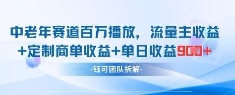 中老年赛道百万播放+流量主收益+定制收益，单日收益9张-三石淘金网