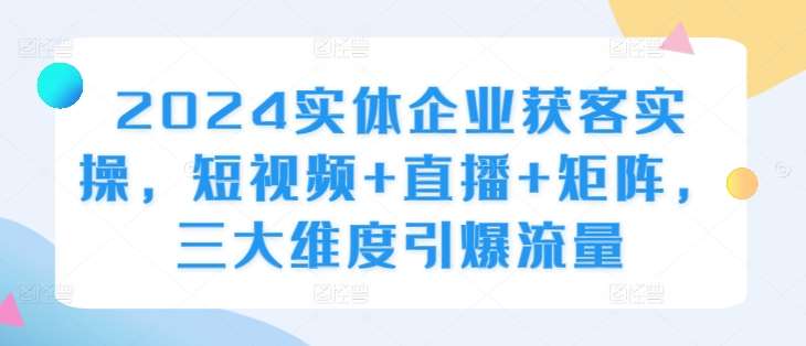 2024实体企业获客实操，短视频+直播+矩阵，三大维度引爆流量-三石资源库