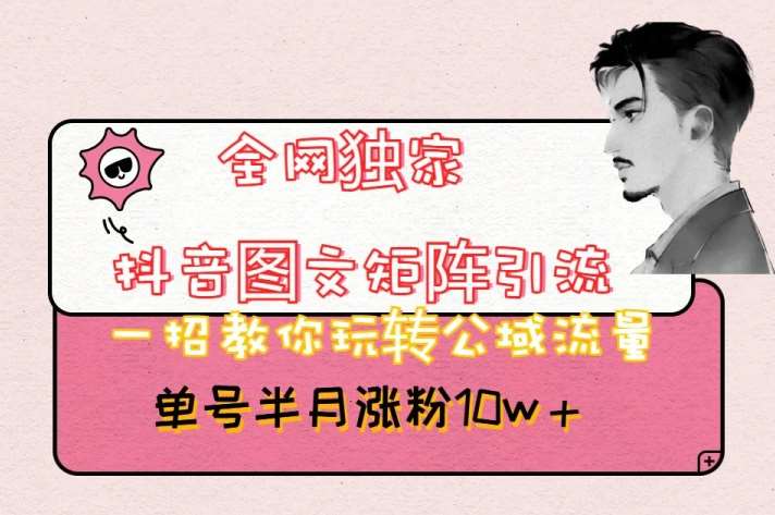 全网独家抖音图文矩阵引流，一招教你玩转公域流量，单号半月涨粉10w+【揭秘】-三石资源库