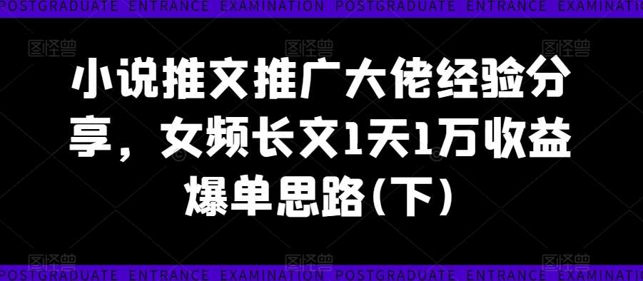 小说推文推广大佬经验分享，女频长文1天1万收益爆单思路(下)-三石资源库