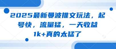 2025最新曼波推文玩法，起号快，流量猛，一天收益1k+真的太猛了-三石淘金网