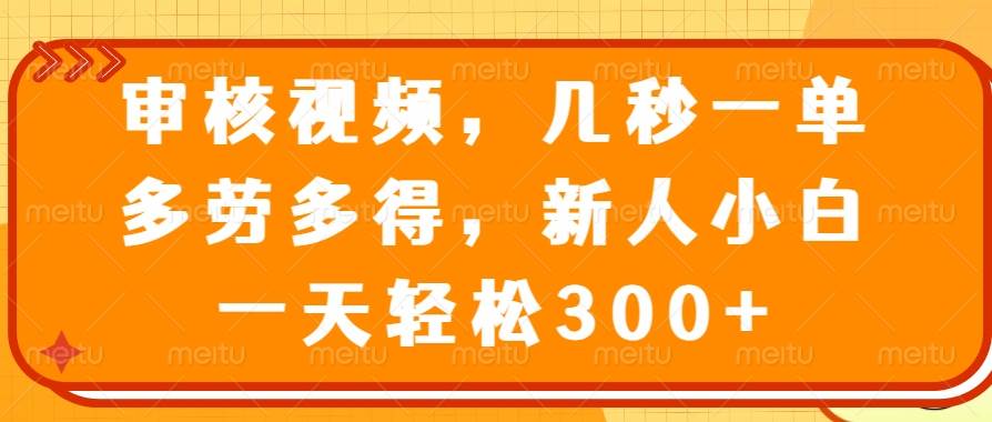 （14294期）审核视频，几秒一单，多劳多得，新人小白一天轻松300+-三石资源库