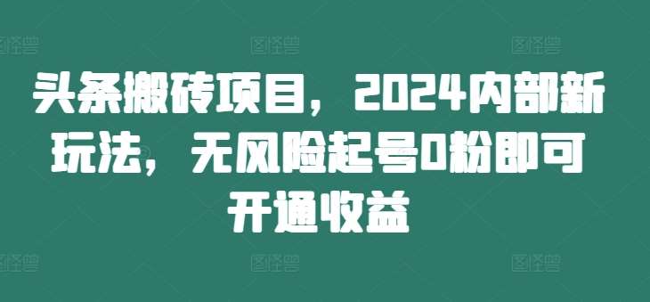 头条搬砖项目，2024内部新玩法，无风险起号0粉即可开通收益-三石资源库