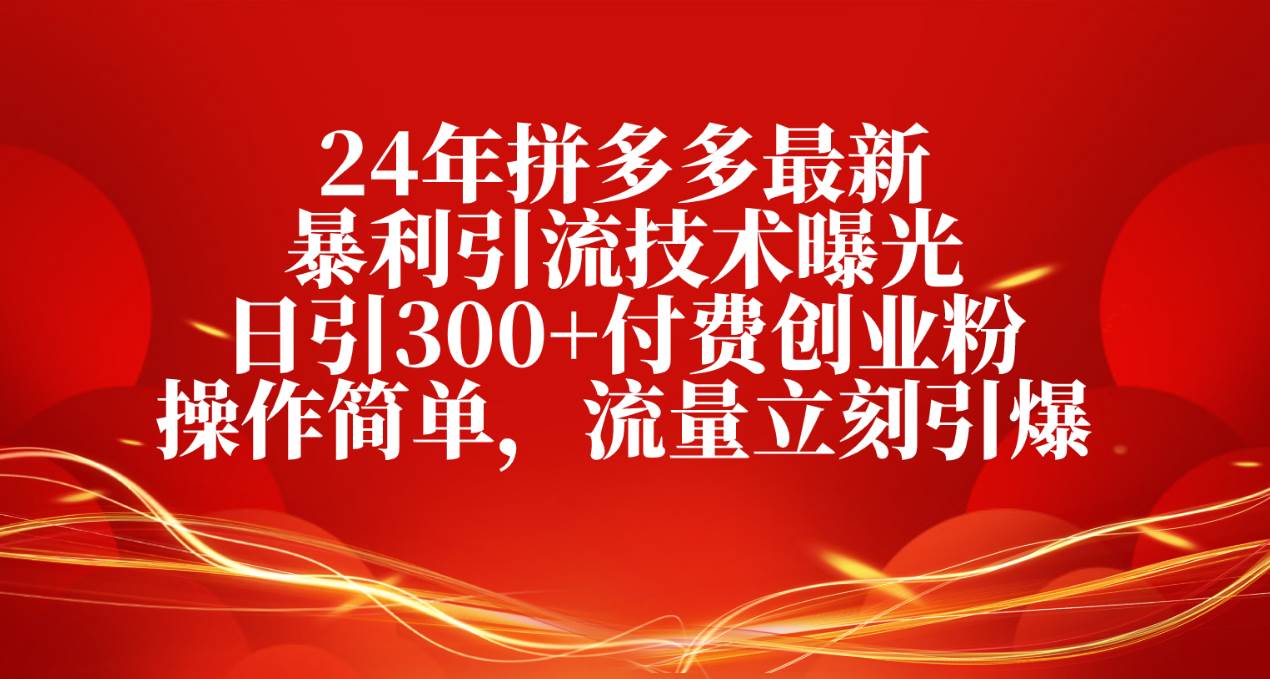 （10559期）24年拼多多最新暴利引流技术曝光，日引300+付费创业粉，操作简单，流量...-三石资源库
