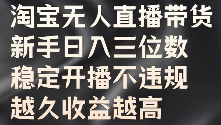 淘宝无人直播带货，新手日入三位数，稳定开播不违规，越久收益越高【揭秘】-三石资源库