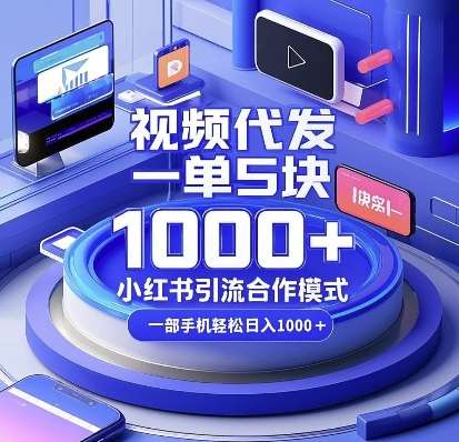 视频代发，一单5块，小红书引流合作模式，一部手机轻松日入多张【揭秘】-三石资源库