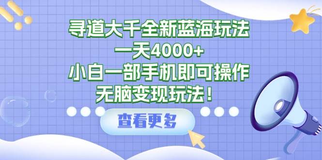 （9479期）寻道大千全新蓝海玩法，一天4000+，小白一部手机即可操作，无脑变现玩法！-三石资源库