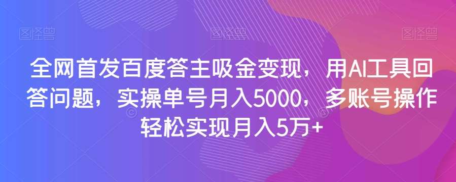 全网首发百度答主吸金变现，用AI工具回答问题，实操单号月入5000，多账号操作轻松实现月入5万+【揭秘】-三石资源库