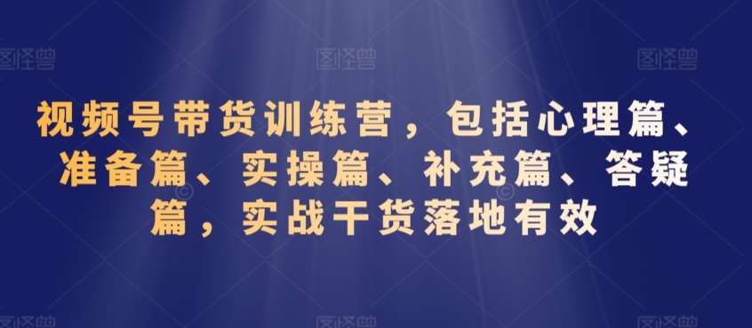 视频号带货训练营，包括心理篇、准备篇、实操篇、补充篇、答疑篇，实战干货落地有效-三石淘金网