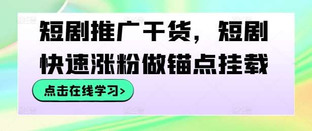 短剧推广干货，短剧快速涨粉做锚点挂载-三石资源库