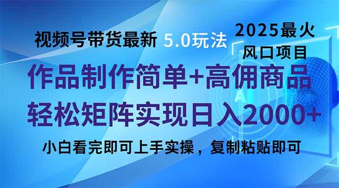 （14191期）视频号带货最新5.0玩法，作品制作简单，当天起号，复制粘贴，轻松矩阵…-三石资源库