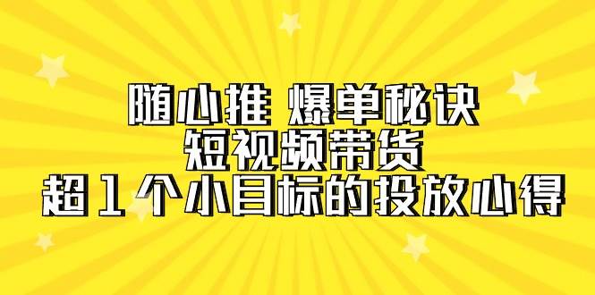 （9687期）随心推 爆单秘诀，短视频带货-超1个小目标的投放心得（7节视频课）-三石资源库