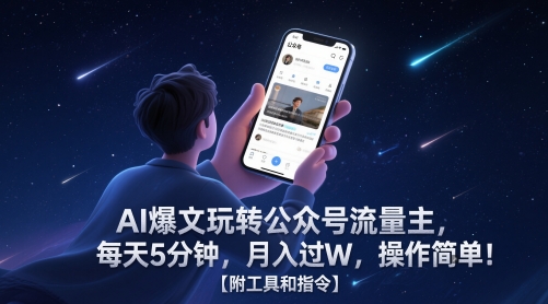 AI爆文玩转公众号流量主，每天5分钟，月入过W，操作简单！【附工具和指令】-三石资源库