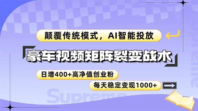 （14903期）豪车视频矩阵裂变战术，颠覆传统模式，AI智能投放，日增400+高净值创业…-三石资源库