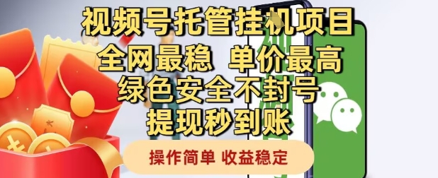 视频号托管挂G项目全网最稳，单价最高，绿色安全不封号提现秒到账，操作简单，收益稳定【揭秘】-三石资源库