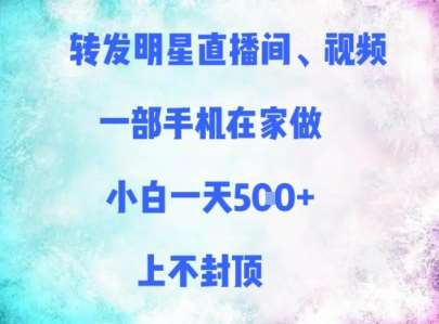 转发明星直播间、视频，一部手机在家做，小白一天多张，上不封顶-三石资源库