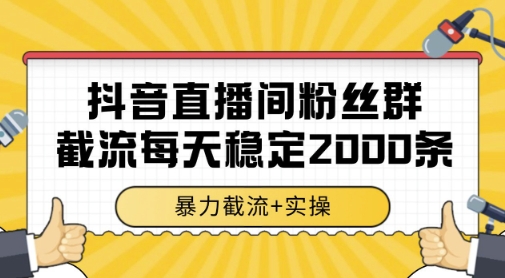 抖音直播间粉丝群暴力截流，一台电脑每天稳定2000条数据，暴力截流+实操 【揭秘】-三石资源库