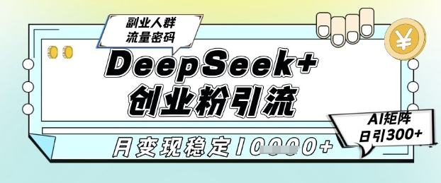 DeepSeek+创业粉精准引流，全新分享课4.0玩法，AI矩阵日引300+，多种变现方式，稳定月入1W-三石资源库
