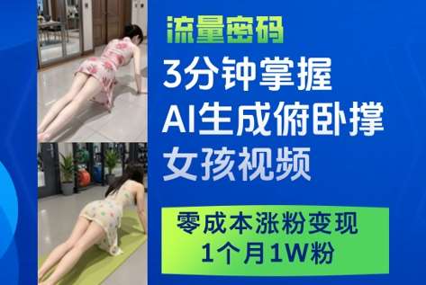 3分钟掌握AI生成俯卧撑女孩视频，零成本涨粉变现，1个月1W粉-三石淘金网