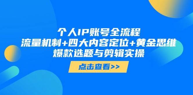 个人IP账号全流程：流量机制+四大内容定位+黄金思维, 爆款选题与剪辑实操-三石资源库