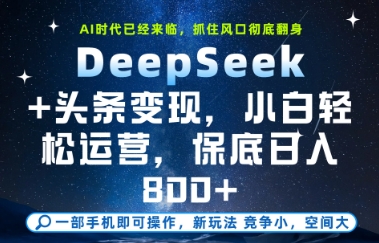 DeepSeek+头条变现，保姆级教学，小白轻松上手，日入8张+【揭秘】-三石资源库