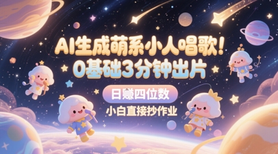 AI生成萌系小人唱歌，0基础3分钟出片，28个作品涨粉8.9W，单条最高19W赞，日入四位数，小白直接抄作业-三石资源库