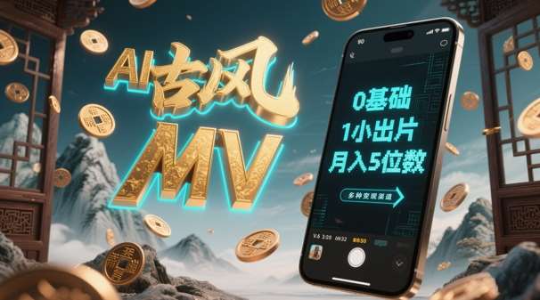 AI一键生成古风音乐MV，0剪辑基础1小时出片，多种变现渠道，一部手机月入5位数-三石淘金网