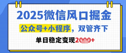 2025微信风口掘金，公众号+小程序双管齐下，单日稳定变现1k+【揭秘】-三石资源库