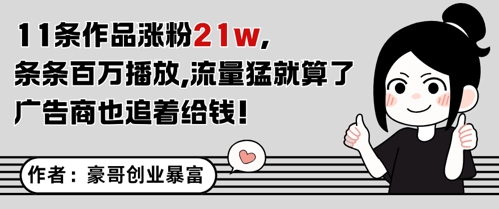 11条作品涨粉21W，条条百W播放，流量猛就算了，广告商也追着给钱-三石资源库