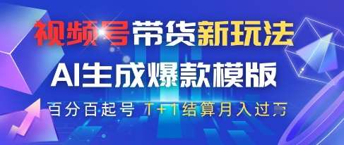 视频号带货新玩法，AI生成，百分百原创爆款模版，百分百起号，高佣商品T+1结算月入过W【揭秘】-三石淘金网