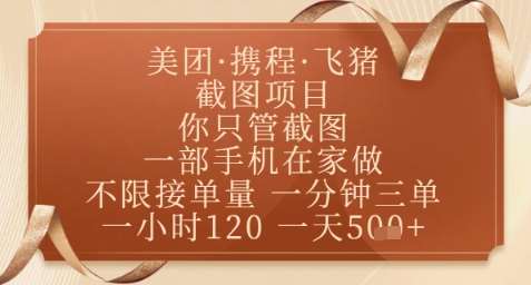 飞猪美团截图项目，你只管截图，一部手机在家做，正规平台无套路，一天5张+【揭秘】-三石淘金网